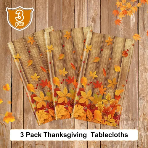 Miniatura 4 de Tiamon 3 piezas de decoración de otoño para interiores de Acción de Gracias, mantel de otoño de grano de madera, cubierta de mesa de fiesta