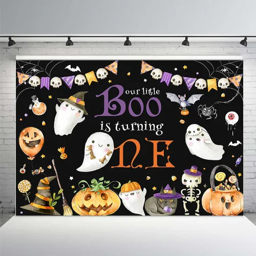 Miniatura 7 de MEHOFOND Telón de fondo de Halloween para primer cumpleaños de 7 x 5 pies, feliz Booday para niños, primer cumpleaños, fondo blanco para fotografía