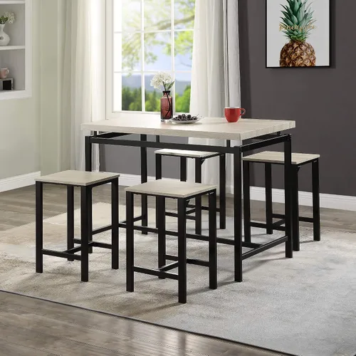 Miniatura 2 de Moderno juego de comedor de 5 piezas con encimera y altura de barra, mesa de comedor y 4 sillas, adecuado para comedor, cocina, bar (beige @A ~)