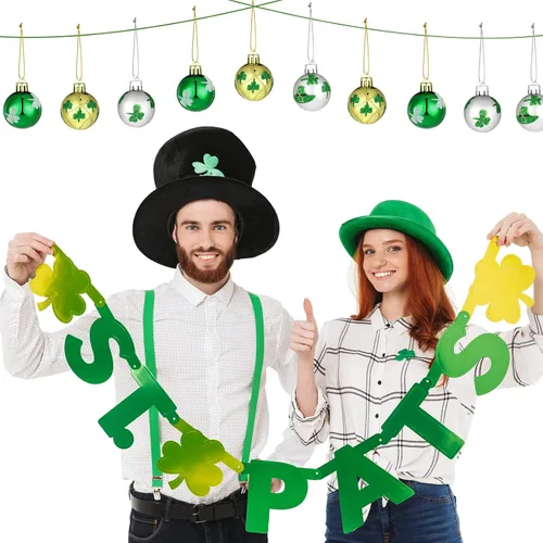 Miniatura 7 de Teling 36 piezas de decoración del día de San Patricio adorno colgante para árbol trébol bola colgante bola de plástico verde adorno trébol sombrero