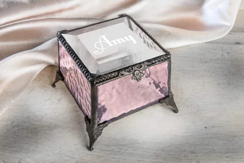 Miniatura 6 de Joyero personalizado grabado decorativo, vitral, recuerdo de vitrales, caja J Devlin 903 EB217-1 (rosa)