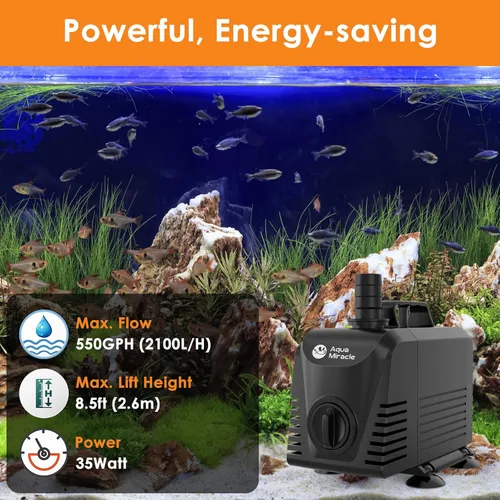 Miniatura 2 de AquaMiracle Bomba de agua sumergible para acuario con control de flujo, bomba de estanque para estanque, fuente, cascada, estatua, función de agua