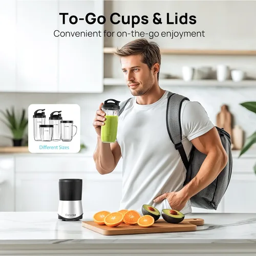 Miniatura 5 de Consciot CB08 Combo de licuadora y molinillo de 16 piezas para cocina y tamaño personal, mezcla batidos y licuados, bebidas congeladas, comida