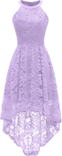 Dressystar - Vestido de fiesta y cóctel para mujer, diseño asimétrico con encaje floral y cuello halter, para dama de honor