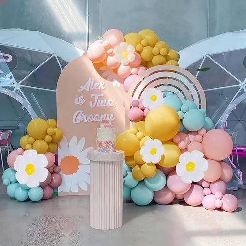 Miniatura 3 de Kit de arco de globos pastel, guirnalda de arco de globos de margaritas con globos de látex de arco iris rosa macarrón, azul, morado, amarillo