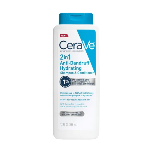 Miniatura 13 de CeraVe Champú y acondicionador hidratante 2 en 1 contra la caspa, paquete doble, tratamiento de caspa de piritiona de zinc al 1% ayuda a eliminar