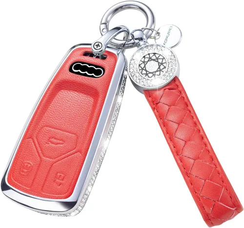 Miniatura 8 de Compatible con Funda para Llavero Audi con Llavero de Cuero Genuino Cristal Protección Completa Carcasa de Llave Compatible con Audi A4 Q7 Q5 TT A3