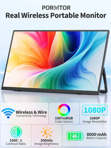 Miniatura 5 de Monitor portátil inalámbrico con batería, monitor inalámbrico para computadora portátil de 15.6 pulgadas, 1080P FHD monitor de viaje para laptop