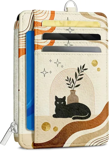 Miniatura 20 de Cartera delgada para mujer - Soporte para tarjetas de crédito con bloqueo RFID, cartera de piel sintética con ventana de identificación y bolsillo