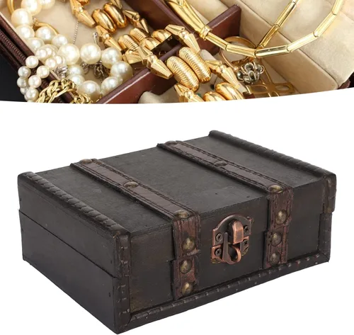 Miniatura 6 de Cofre de madera con cerradura Pequeña caja de almacenamiento decorativa de la vendimia