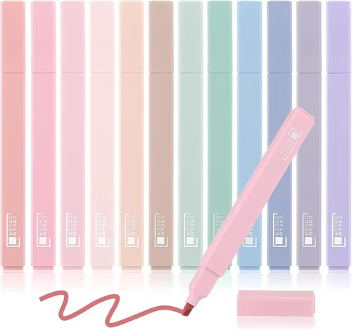 12 rotuladores estéticos de la Biblia y bolígrafos que no se corren con punta de cincel, marcadores pastel multicolor Kawaii para suministros