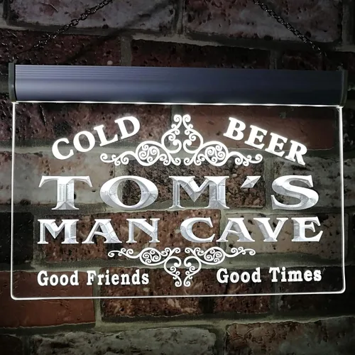 ADVPRO Tom's Man Cave Beer Ale Bar Custom Name Letrero de neón blanco 12 x 8.5 pulgadas st4s32-x0154-tm-w