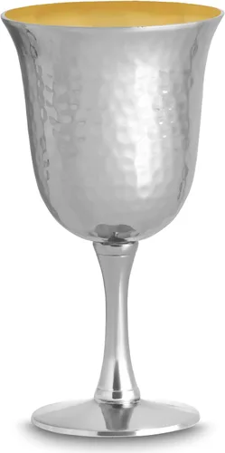 Zion Judaica - Taza de metal martillado para Kidush de Pascua de 6.5 onzas, copa de vino seder de latón con tallo de latón de 5.5 pulgadas de alto