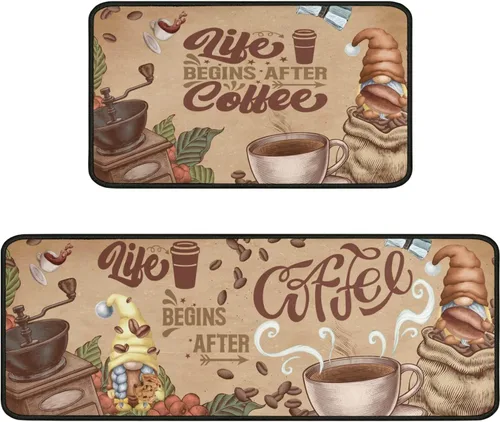 Miniatura 11 de Juego de 2 tapetes de cocina estilo bohemio para cocina, diseño azteca occidental, color negro, antideslizantes, lavables, para el suelo, 2 piezas
