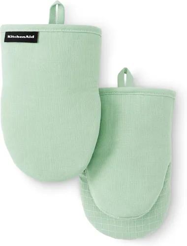 Miniatura 13 de KITCHENAID Gourmet Series Gridlines - Juego de 2 manoplas para horno mini, resistentes al calor hasta 600°F, agarre de silicona suave, puño