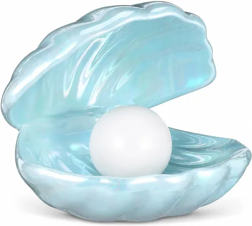Miniatura 11 de IMIKEYA Shell Pearl Light White Ceramic LED Pearl in Shell Luz nocturna Escritorio portátil inspirado en el océano Lámpara de concha para dormitorio
