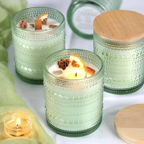 Miniatura 7 de DARJEN Paquete de 12 tarros de vela verdes para hacer velas - tarros de vidrio vacíos de 8 onzas para hacer velas con tapas y etiquetas de bambú