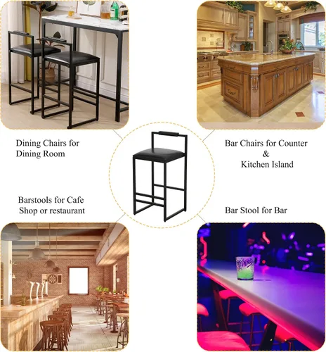 Miniatura 5 de Juego de 2 taburetes de bar modernos tapizados de piel sintética sin brazos con respaldo para bar en casa, comedor, isla de cocina, bistró, club