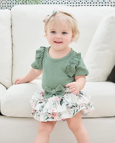 Miniatura 48 de Mioglrie Conjunto de ropa para bebé recién nacida, conjunto de pantalones cortos, conjunto floral de verano, ropa de bebé linda para niña