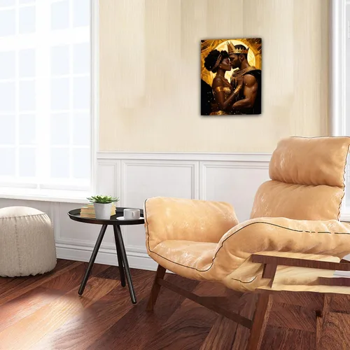 Miniatura 222 de Arte de pared afroamericano, decoración de rey y reina bailarín negro para sala de estar, arte de pareja de amor negro para dormitorio, lienzo