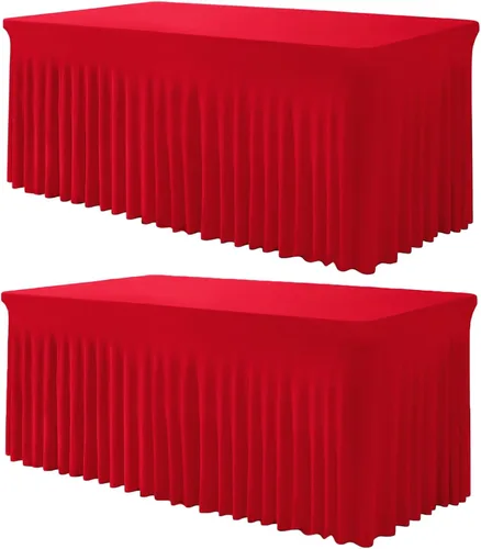 Miniatura 10 de TC27 - Mantel rectangular ajustable de elastano de 4 pies con falda plisada, sin arrugas, mantel rectangular para fiestas, bodas, banquetes