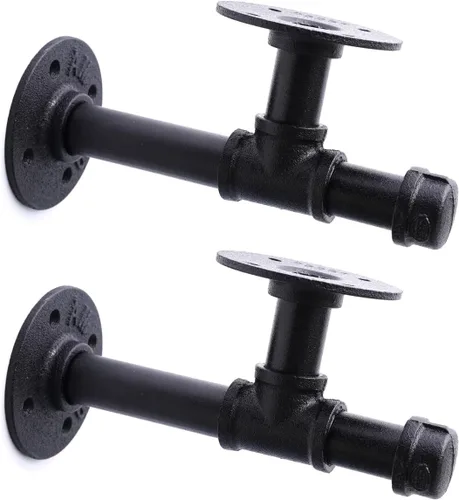 Soportes de estante de tubo industrial de 3/4", soportes de estantería DIY de hierro negro montados en pared para colgar, soportes de tubería