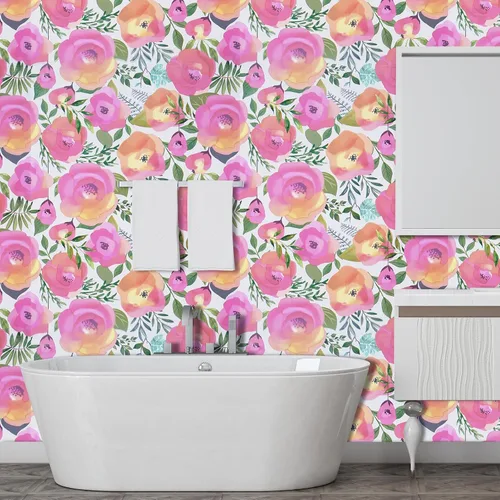 Miniatura 8 de WENMER Papel tapiz floral rosa para despegar y pegar de 17.7 x 1181 pulgadas, acuarela decorativa de flores rosas durazno, extraíble, para armario