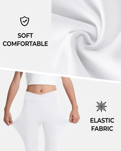 Miniatura 3 de BOOPH Leggings acampanados para niñas con bolsillos, cintura cruzada, cintura alta, pantalones de yoga acampanados, pantalones deportivos