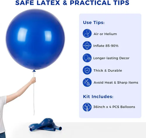Miniatura 7 de LovesTown 4 unidades de globos gigantes de 36 pulgadas azul oscuro, globos de látex jumbo para decoraciones de boda, compromiso, graduación