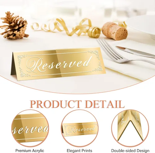 Miniatura 4 de CWJCYTNSN 12 letreros de mesa reservados, letreros dorados reservados para bodas, acrílico de doble cara con espejo reservado para reserva