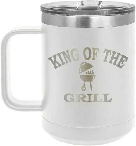 Miniatura 18 de King Of The Grill Black Taza de café de 15 oz con tapa deslizante Taza de café de viaje aislada Idea de regalo para barbacoa y parrilla