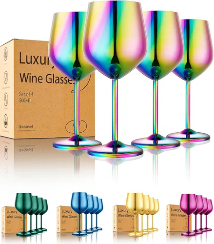 Miniatura 13 de UNISWEET Juego de 4 copas de vino de acero inoxidable irrompibles azules de 18 oz, copas de vino únicas de metal para exteriores, viajes, camping