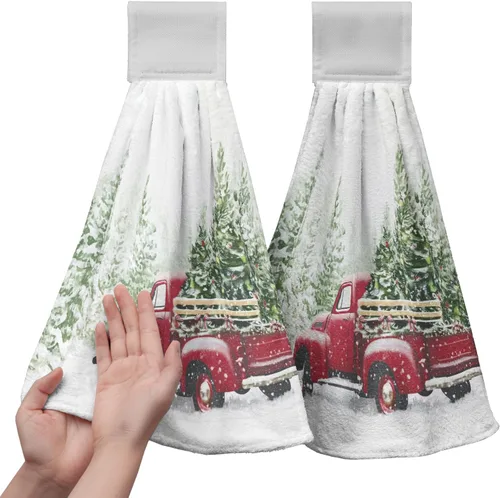 Miniatura 16 de Juego de 2 toallas de cocina colgantes de hojas tropicales de verano, color verde, hojas de palmera, con bucles para colgar, suaves y absorbentes