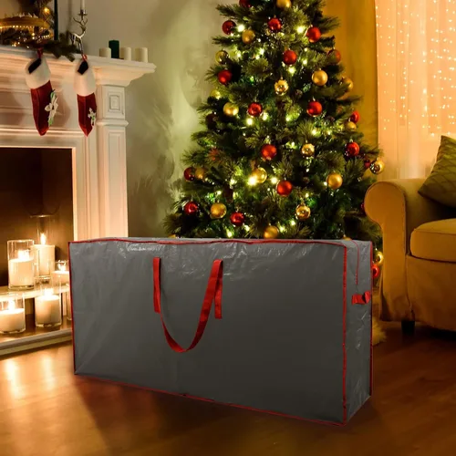 Miniatura 6 de Paquete de 2 bolsas de almacenamiento para árbol de Navidad, se adapta a hasta 7.5 pies de alto, impermeable, gris, cierre de cremallera