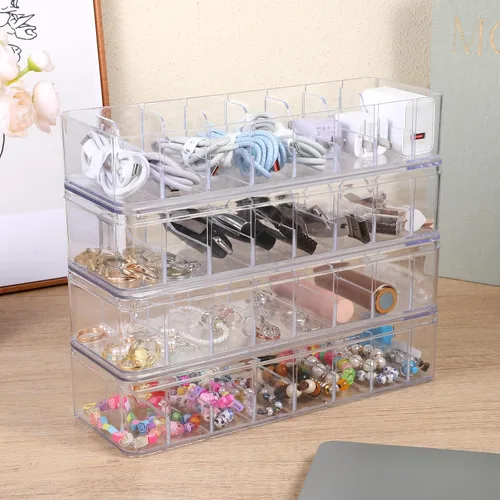 Miniatura 6 de Organizador de almacenamiento de cables de plástico transparente con 40 bridas de silicona, caja organizadora de cables con tapa para organización