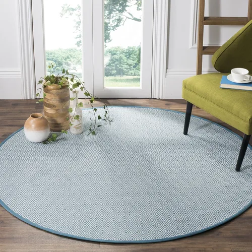 Miniatura 6 de SAFAVIEH Montauk Collection MTK515J - Alfombra redonda de algodón de tejido plano, hecha a mano, 6 pies, color marfil y verde espuma