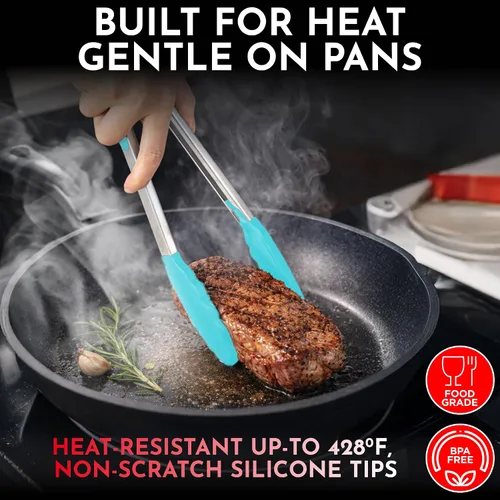 Miniatura 5 de Pinzas de cocina para cocinar con puntas de silicona, pinzas resistentes al calor para servir alimentos, 7 pulgadas, 9 pulgadas, 12 pulgadas, pinzas