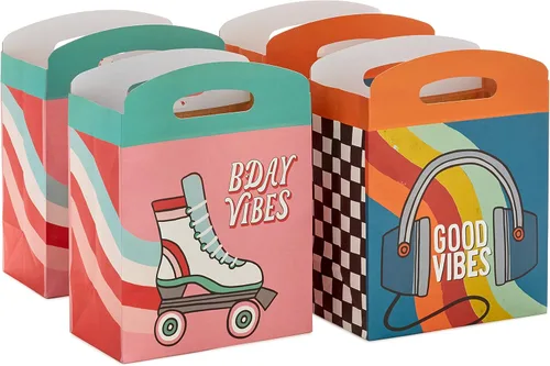 Miniatura 4 de Hallmark Bolsas de regalo grandes autosellantes con asas (4 bolsas, 2 diseños: auriculares Good Vibes, patines Bday Vibes) para niños, cumpleaños