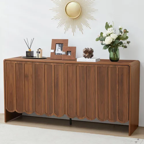 Miniatura 16 de ORRD Aparador Buffet de Acento, Gabinetes de Almacenamiento con 2 Puertas, Gabinete de Madera Estilo Granja con Estantes Ajustables y Panel Ondulado