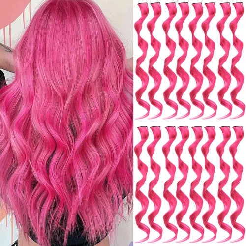 Miniatura 14 de 16 extensiones de cabello sintético rizado y ondulado con clip, para niñas y mujeres, coloridos resaltados para fiestas, cosplay, festival, regalo