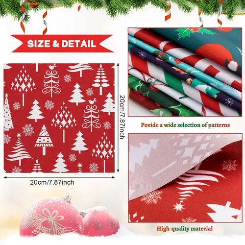 Miniatura 2 de Shimeyao 60 Piezas Paquetes de Tela de Navidad Costura Acolchado Muñeco de Nieve Papá Noel Alce Copo de Nieve Estampado Cuartos Gruesos Cuadrados