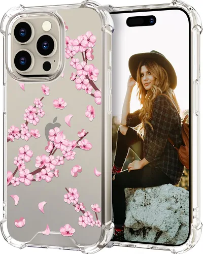 Miniatura 90 de Hungo Funda compatible con iPhone 15 Plus para mujer, diseño floral transparente, lindo, flor azul rosa Rosas Azules