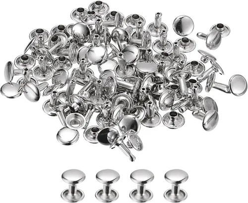 Miniatura 10 de uxcell 100 juegos de remaches de cuero, remaches de doble tapa de 0.236 x 0.315 pulgadas, remaches de metal para reparación de cuero, manualidades
