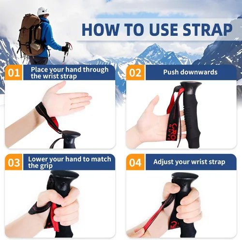 Miniatura 8 de Bastones de trekking ligeros y plegables para senderismo – Paquete de 2 bastones de senderismo ajustables, bastones de aluminio para esquí, caminata