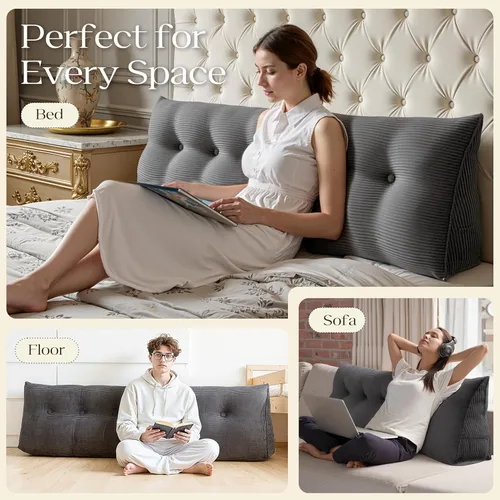 Miniatura 2 de WOWMAX - Almohada triangular para lectura; almohada grande para cabecera y respaldo; almohada en forma de cuña para soporte y posicionamiento