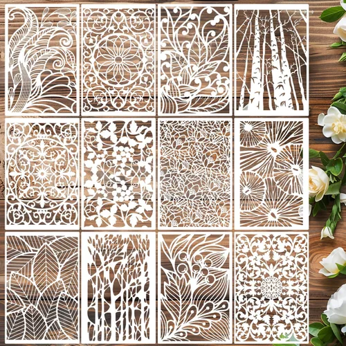 Miniatura 9 de Plantillas para manualidades, plantillas de textura reutilizables, plantilla geométrica para pintar en madera, muebles, tarjeta, lona, papel, álbum