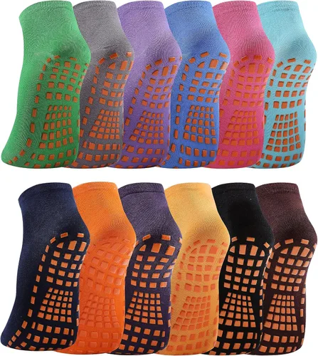 Calcetines de agarre de pilates para mujer, 12 pares de calcetines antideslizantes para yoga, calcetines de hospital, calcetines deslizantes