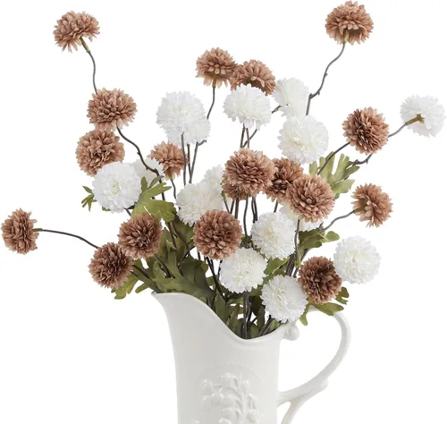Miniatura 33 de DuHouse 6 piezas de flores artificiales de seda falsa pompón, mini rosa falsa pequeña con tallos para ramos de bodas, centros de mesa, jarrones, Café