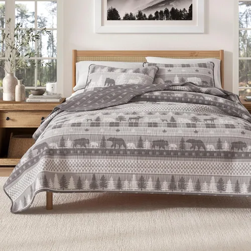 Miniatura 12 de Great Bay Home Lodge - Juego de edredón – Juego de ropa de cama rústica de 3 piezas tamaño matrimonial/Queen – Colcha reversible ligera para todas