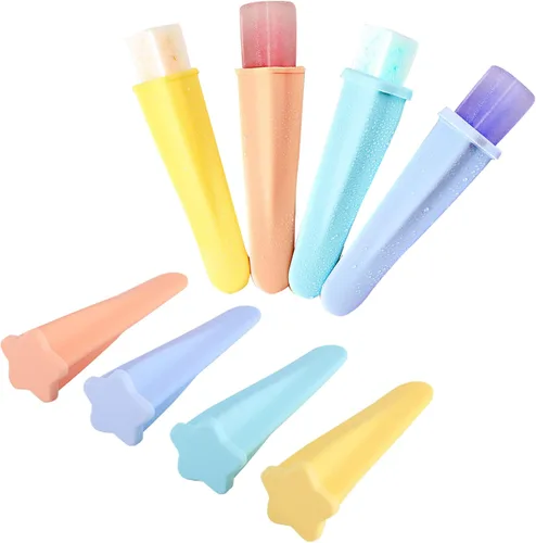 Moldes de silicona para paletas de hielo, 8 piezas reutilizables de mano para hacer paletas de hielo de silicona para niños, moldes multicolores de
